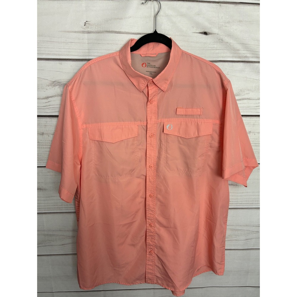 The American Outdoorsman Mens XL Fishing Shirt Coral Pink Short Sleeve Ripstop